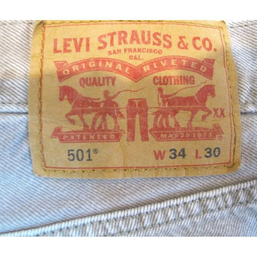 Levi's Original 501 Button Fly Jeans Men's‎ Size 34x30 Beige Straight Leg